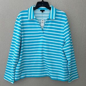 Women’s Talbots Petites Pullover Sweatshirt with Collar Striped, XLP, Blue White